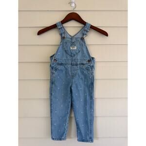 Vtg OshKosh B'gosh Heart Print Denim Overalls Girls 2T 90s Y2K Bib Pocket Rare